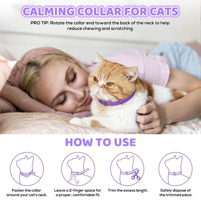 Calming Collar for Cats, 4 Pack Cat Pheromone Collar, 60-Day Each, 240 Days Total, Adjustable 15 Inch Cat Calming Collars for Indoor Cats, Water Resistant, Purple