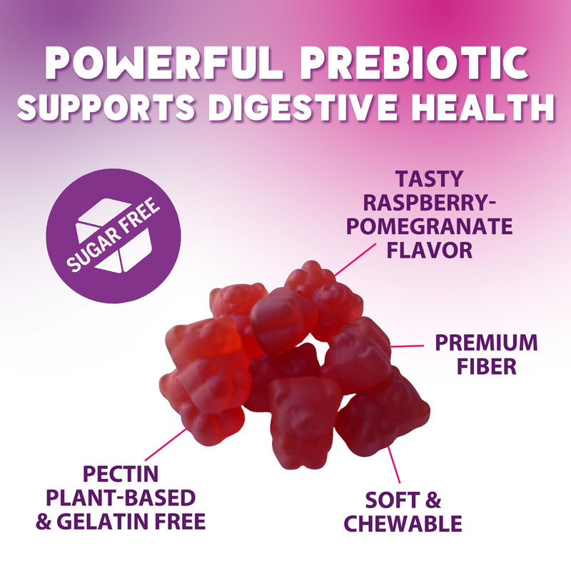 Fiber Gummies – Sugar Free Prebiotic Plant-Based Fiber 4g per Serving Supplement - Improved Soluble Formula Supports Digestive Health & Regularity - Non-GMO, Natural Berry Flavor Chewable - 60 Gummies 60 Count (Pack of 1)