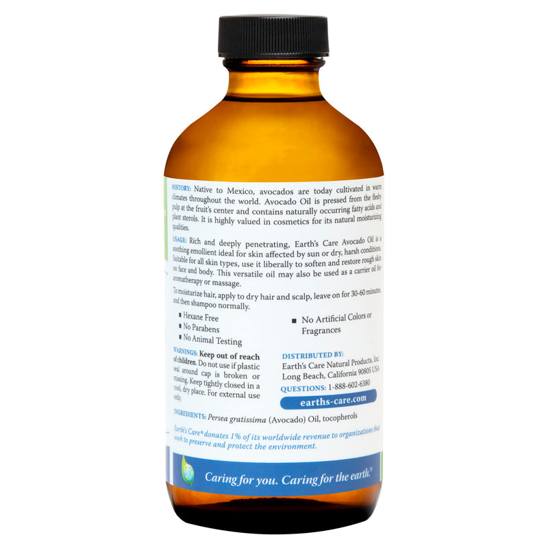 Earth’s Care Avocado Oil - Avocado Oil for Hair and Skin with Vitamin E, Glass Bottle, 8 FL. OZ. 8 Fl Oz (Pack of 1)
