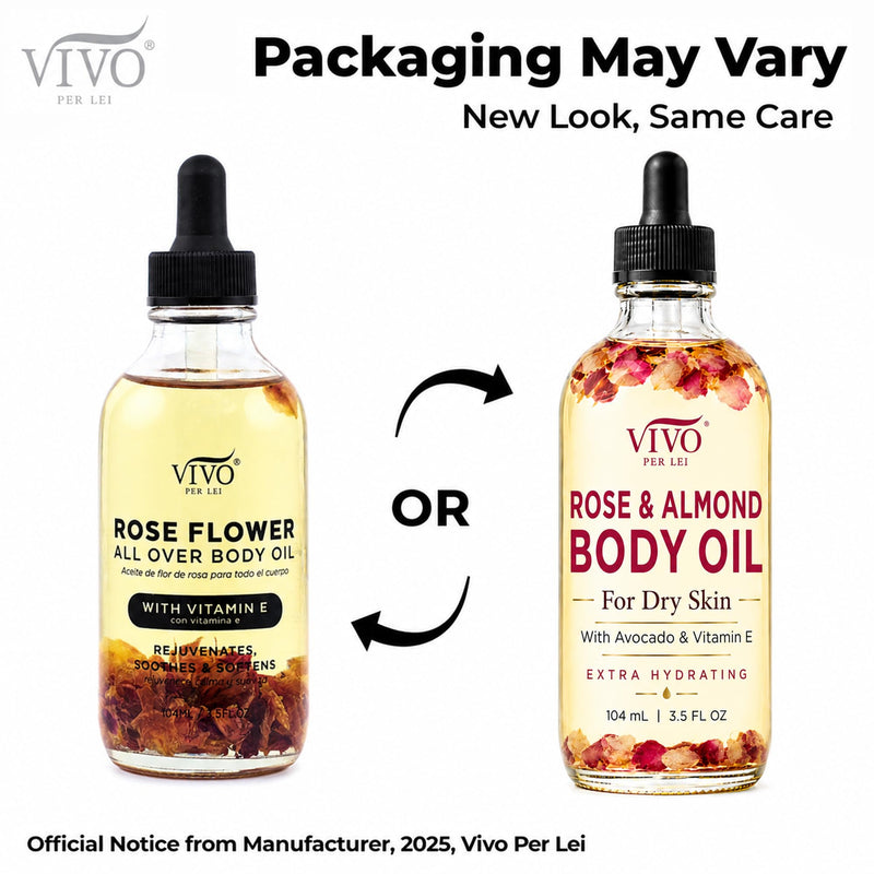 Vivo Per Lei Rose Body Oil - with Almond Oil - 3.5 Fl Oz | After Shower Body Oil - Deeply Hydrates - Real Flower Inside - Also Contains Avocado & Vitamin E - Lightweight - Non-Greasy