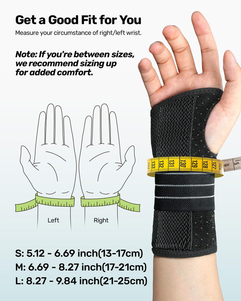 2 Pack Carpal Tunnel Wrist Braces, Adjustable Night Wrist Support with 3 Metal Splints, Hand Stabilizer for Men Women No Pressure on Thumb, Right and Left Hand (Gray, M) Gray