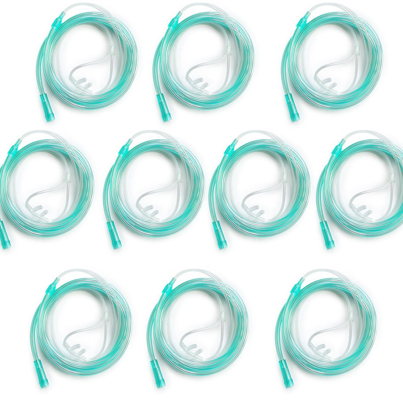 10 pcs Nasal Oxygen Cannula, Soft Touch, Each Individually Packaged Green Tubing