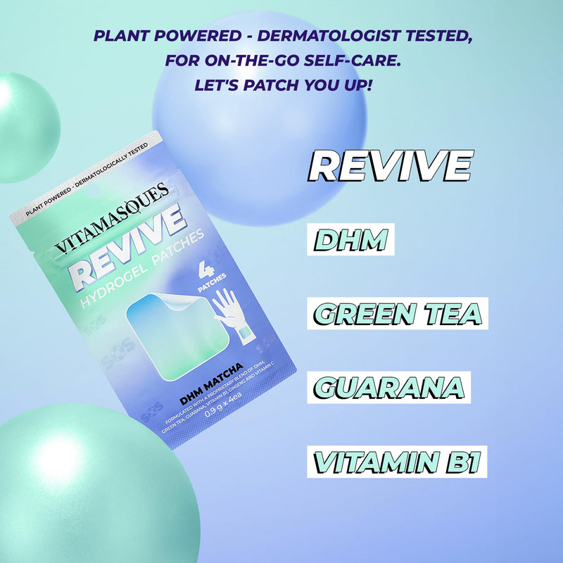 Vitamasques Recovery Patch, Reviveme Wellness Hydrogel Patch (3-Pack) - Revive Vitamin Patches with DHM, Green Tea, Guarana, & Vitamin B1 - Korean Skin Care Energy Patches for Adults