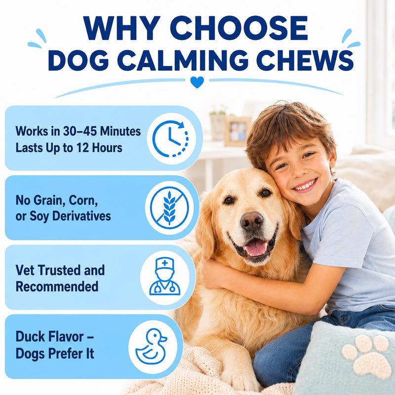 Calming Chews for Dogs, Dog Calming Treats with Melatonin, Stress & Anxiety Relief, Relaxation Aid for Travel, Vet Visits, Fireworks, Storms & Separation, Duck Flavor, 200 Soft Chews 200 Chews