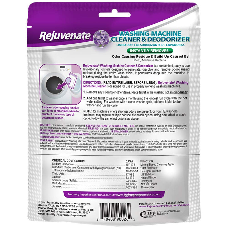 Rejuvenate Washing Machine Tablets Cleaner & Deodorizer Cleans Front Load and Top Load Washers 6 Tablets (6 Months Supply) 3 Count (Pack of 2) - BeesActive Australia