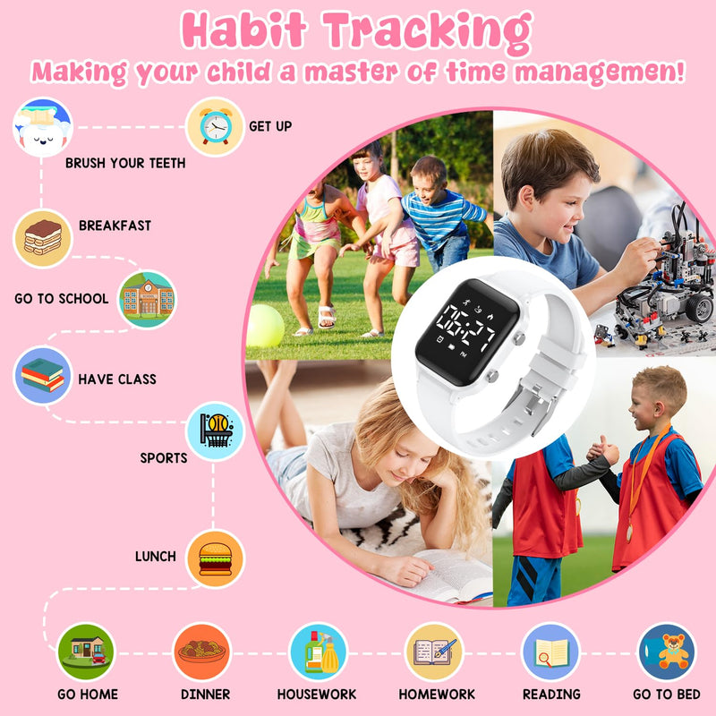 Kids Digital Watches for Boys Girls, Sports Watch with Fitness Tracker, Pedometer, Alarm Clocks, Stopwatch, No App Needed Waterproof Kids Watch, Gift for Teens Student Girls Boys Ages 5-14 L6615E-White