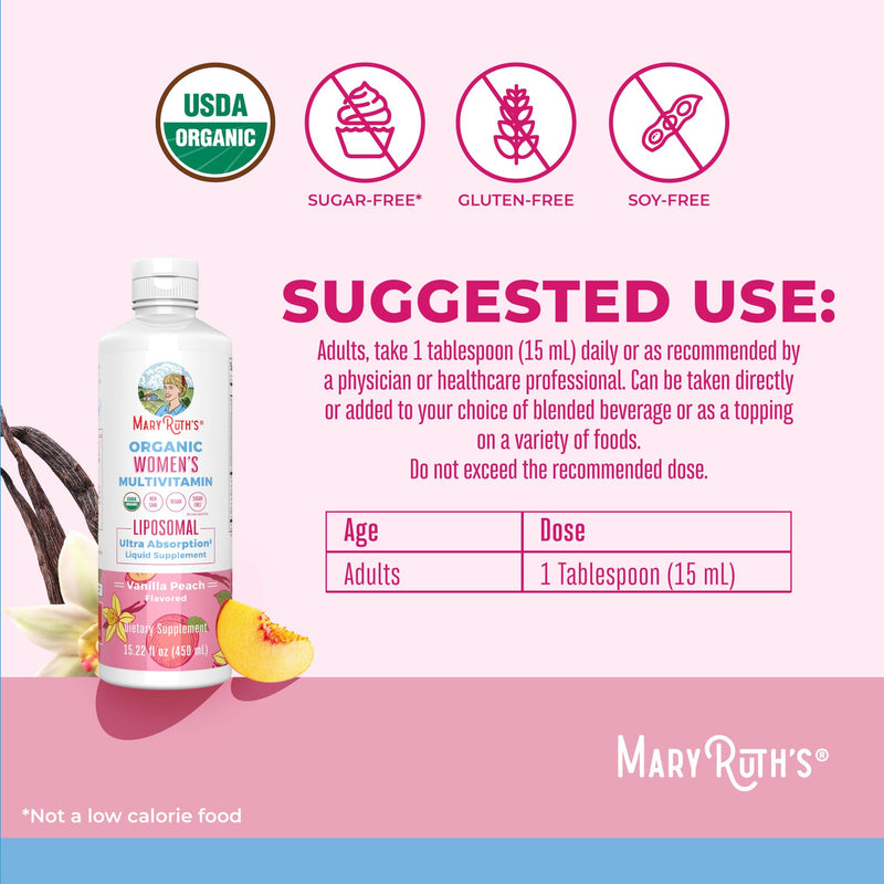 MARYRUTH'S Women's Multivitamin Liposomal, Ultra Absorption, 15.22 Fl Oz | Sugar Free, Immune Support, Ultra Absorption, Ashwagandha, Folate 15.22 Fl Oz (Pack of 1)