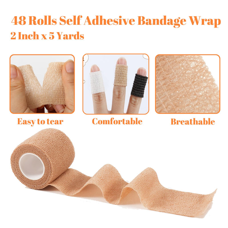 48 Rolls Self Adhesive Bandage Wrap, Vet Wrap 2 Inch for Horses Dogs Wounds Care, Self Sticking Elastic Bandage Wrap Tape for Wrist, Ankle, Sports, Tatto (Brown) Brown-48 Rolls - BeesActive Australia