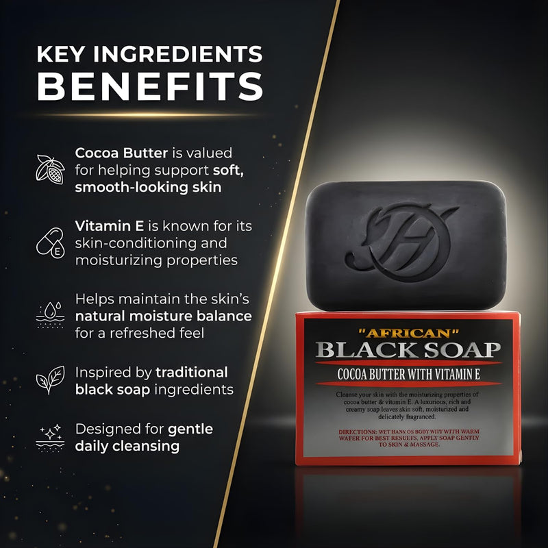 HERBOGANIC African Black with Cocoa Butter and Vitamin E Herbal Soap | Pack of 1 of 5oz soap Bar | Natural Soap Bar| Rejuvenating and Nourishing | Gentle for Men and Women African Black soap Cocoa butter Vitamin E