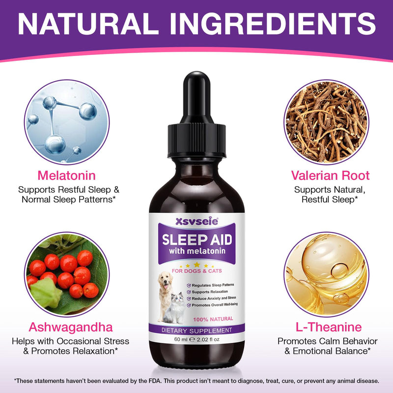 Melatonin for Dogs,Sleep Aid Drops for Dogs and Cats Calming,Liquid Melatonin for Pets Support Relaxation & Deep Sleep and Overall Well-Being