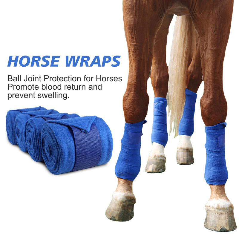 Asooll Horse Wraps,Horse Polo Wraps with Tape,4 PCS Soft Fleece Equestrian Leg Wraps,Horse Hoof Guard,Thickened Polar Fleece Bandage Protects Ligaments for Livestock Cow Horse,Blue - BeesActive Australia