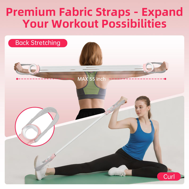 Figure 8 Fitness Resistance Bands with Handles, 20-60lb Adjustable Elastic Excercise Band, Non-Slip Fabric Silicone Bands for Strength Stretch Flexibility Training Arms Back Shoulder Chest Legs Power Pink - BeesActive Australia