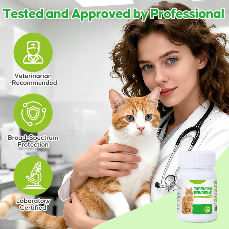 Tapeworm Dewormer for Cat, Prazi-qantl Tablets Tapeworm Treatment, Broad Spectrum for Cats and Kittens 6 Weeks and Older, Small & Easy to Administer, 50 Tablets
