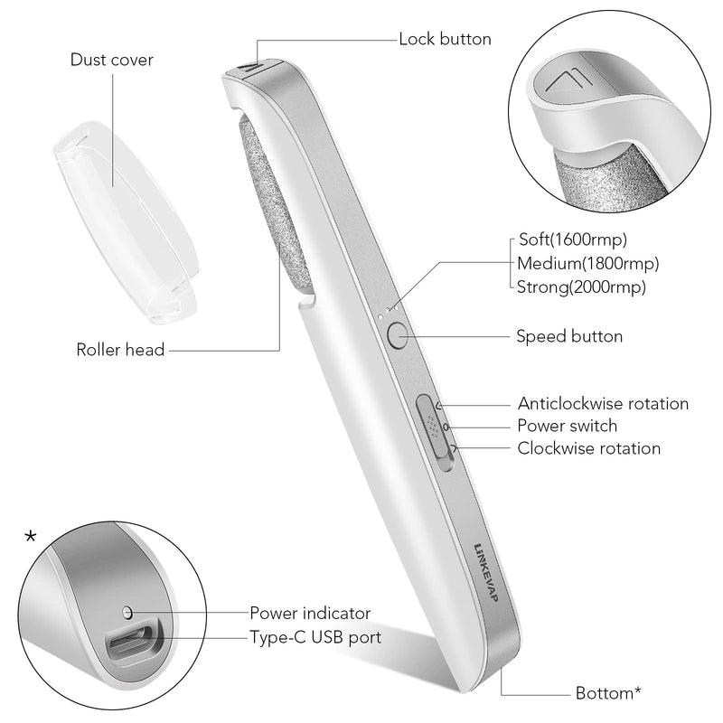 LINKEVAP Electric Callus Remover for Feet, Professional Pedicure Kit Foot Scrubber for Dry, Dead, Cracked, Hard Skin, at Home Feet Spa Care Kit for Men & Women (Cold White) Cold White - BeesActive Australia