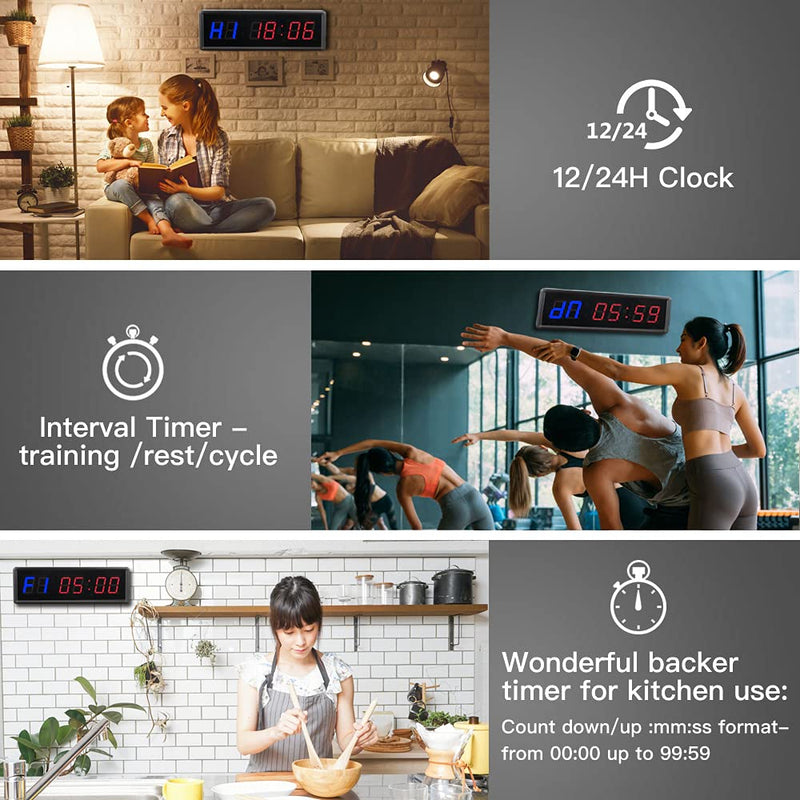 Gym Timer 1.5" LED Interval Timer Workout Timer Clock Stopwatch Timer Count Down/Up with Remote, Home Gym Garage Fitness with Buzzer,Digital Interval Training Timer for Classroom and Outdoor - BeesActive Australia