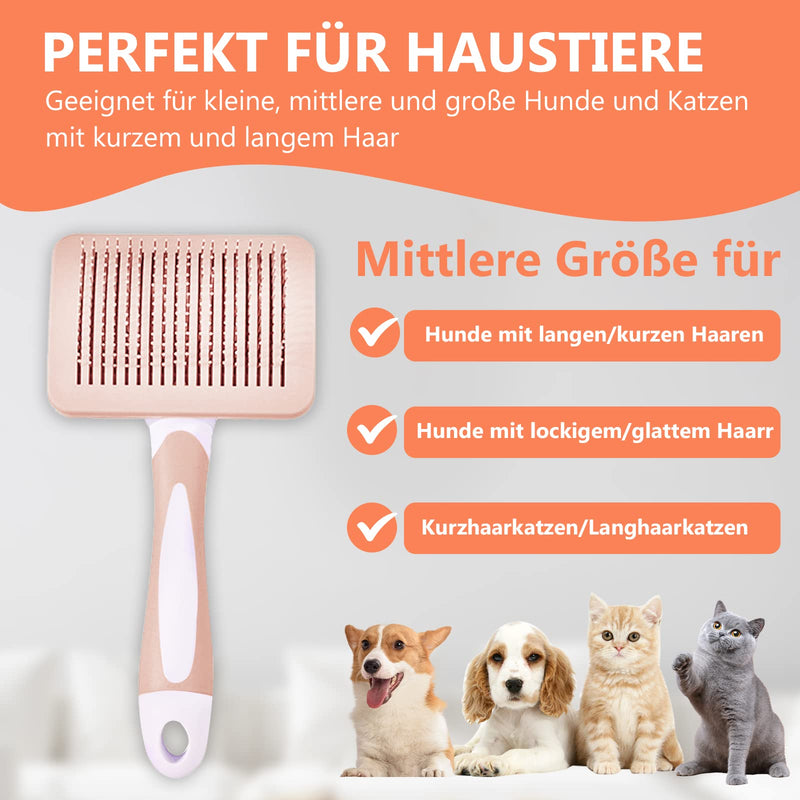 Phantasy® Small Pet Dog Brush Cat Brush, Pet Brushes Self-Cleaning Fur Brush, Hair Remover Pet Brush for Long Hair and Short Hair, Orange Orange-Small - BeesActive Australia