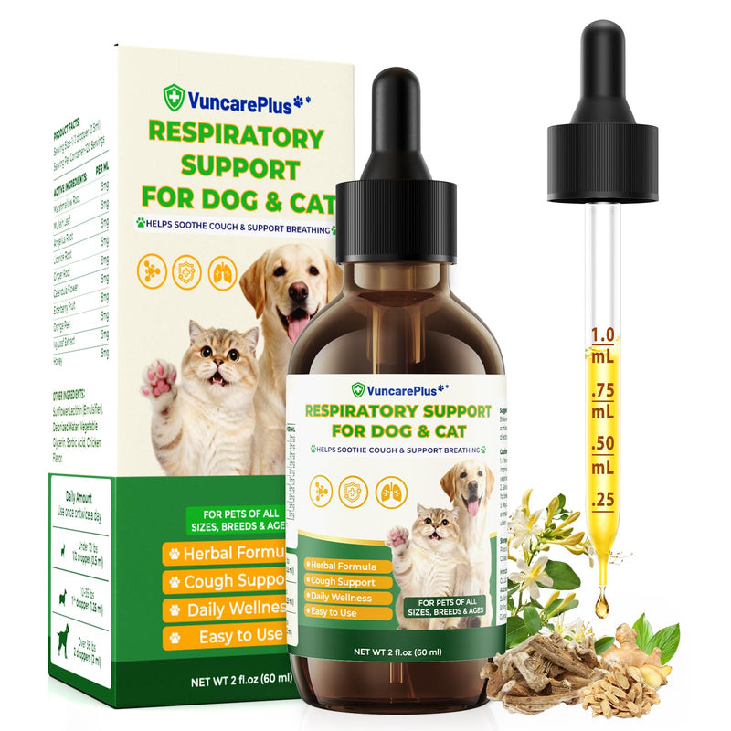Herbal Respiratory Support for Dogs & Cats - Soothing Throat & Lung Health Supplement - Clear Breathing Aid for Seasonal Discomfort - Chicken Flavor, 2 fl oz