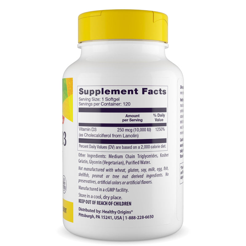 Healthy Origins Vitamin D3 10,000 IU 250 mcg, 120 Softgels 120 Count (Pack of 1)