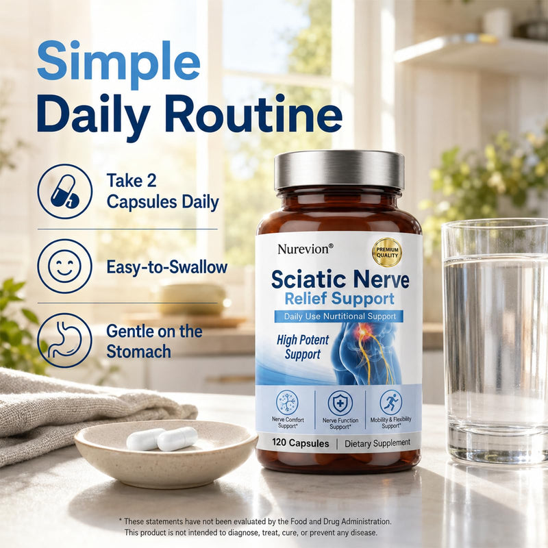 Sciatic Ner-ve Rel-ief, Soothe & Comfort Hand, Finger, Waist, Buttock, Leg, Foot, Nutritional Support Supplement Capsules for Sciatica, Rich in Vitamins, Natural Ingredients, 120 Capsules
