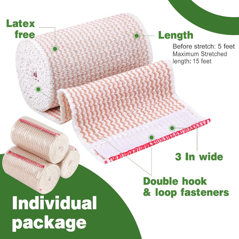 AZEN Premium 10 Pack Elastic Bandage Wrap 3 Inch, Compression Wrap Bandage for Legs, Ankle, Knee, Tummy, Body, Lymphedema Wraps for Legs, Latex-Free B-10p(3in)