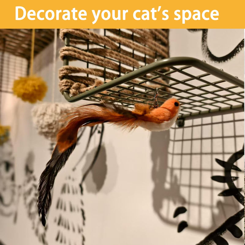 Cat Toy Wand Interactive Toys for Indoor Cat, Wire Version, Natural Bird Feather Ball Toys, 4-in-1 Refill Pet Dancing Playing Toy, cat Lures，for Indoor Cats (4 in 1, Forest Birds) 4 in 1 - BeesActive Australia