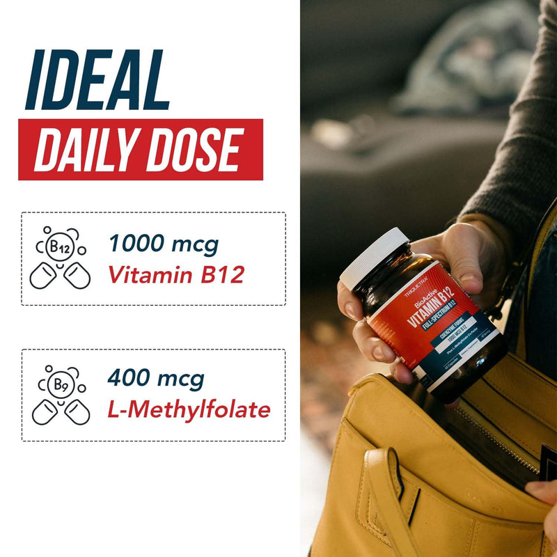 BioActive Vitamin B12 - 1000 mcg, Contains All 3 Coenzyme Forms (Methyl, Adenosyl & Hydroxy) Plus Methylfolate Cofactor | Supports Energy, Metabolism & Mood | Vegan, Non-GMO (60 Servings) 60 Count (Pack of 1)
