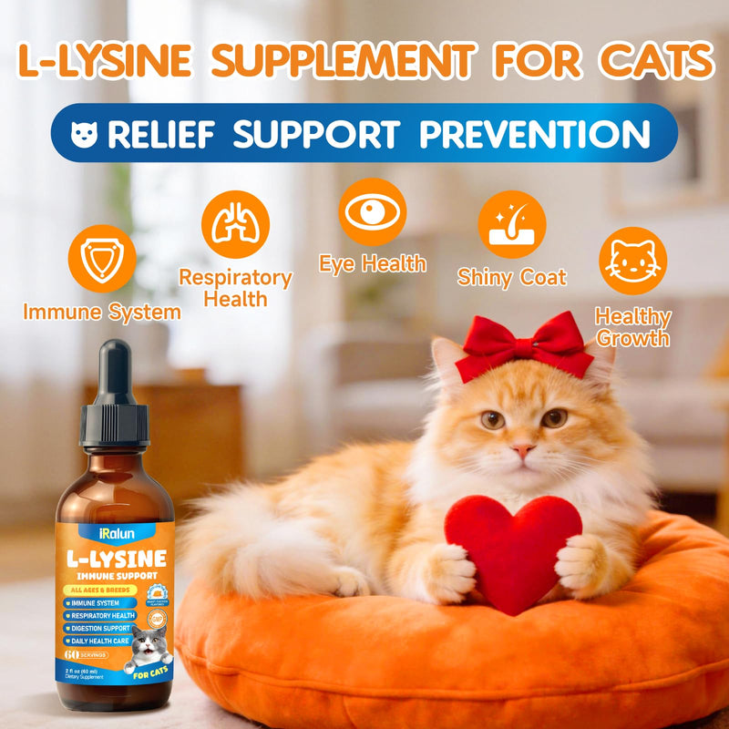 L-Lysine Supplement for Cats - Immune Support Lysine Drops of All Ages - Feline Respiratory, Sneezing, Runny Nose, Eye Function - Boost Natural Strengthen Defenses, Roast Chicken Flavor 60 ML