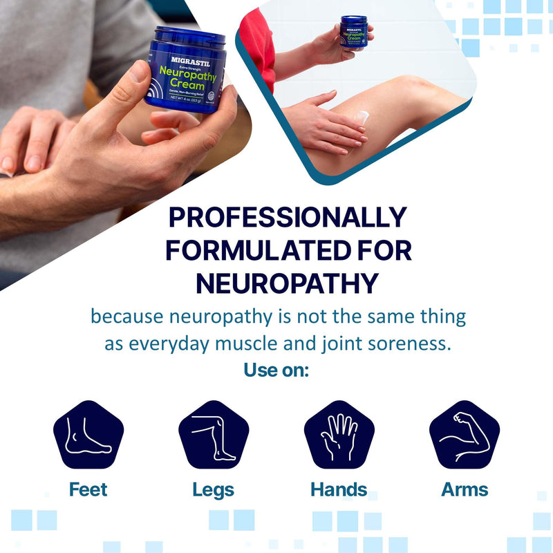 Basic Vigor Migrastil Neuropathy Relief Cream Extra Strength for Feet, Legs, and Hands 3-Pack. Made in The USA. Vegan and Cruelty-Free, Non-Greasy, Gentle, Non-Burning with Cooling Effect. Pack of 3