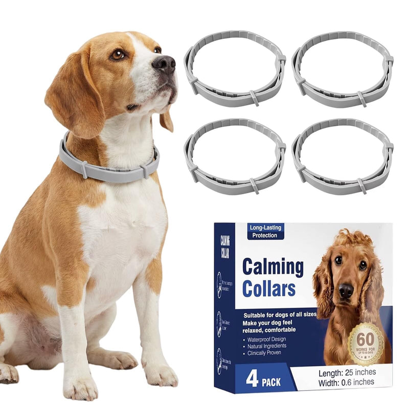 Calming Collar for Dogs 4-Pack That Lasts 60 Days | Pheromone Dog Calming Collar for Anxiety, Stress & Separation | Waterproof Adjustable 63 cm for Small Medium Large Dogs