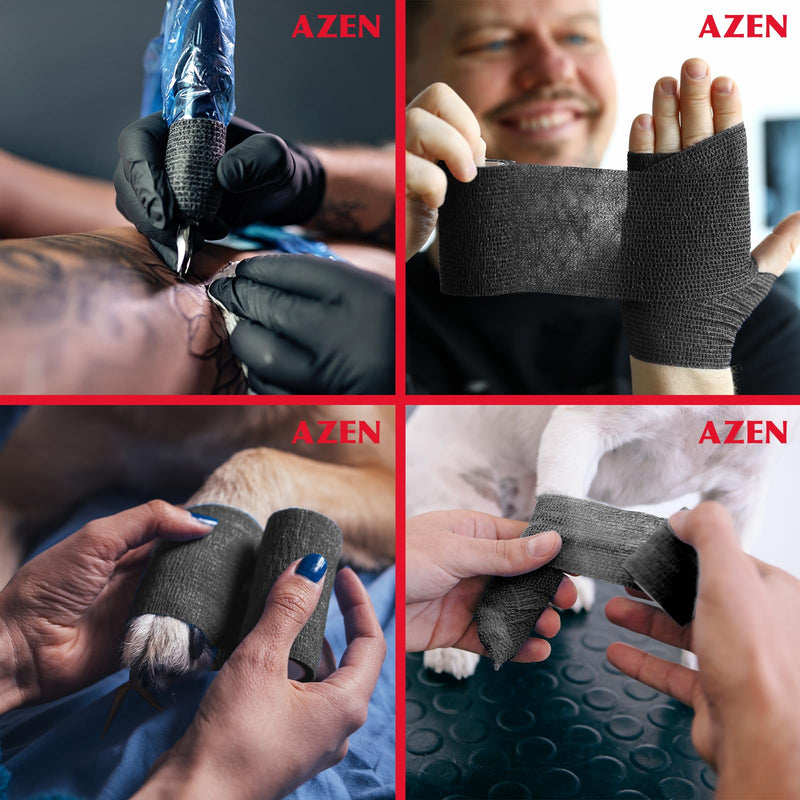 AZEN 40 Pack Self Adhesive Bandage Wrap Black, 2" X 5 Yards Black Athletic Tape, Vet Wrap, Tattoo Grip Tape Wrap，Ankle Tape, Cohesive Bandage Wrap 2IN - 40Pack - BeesActive Australia