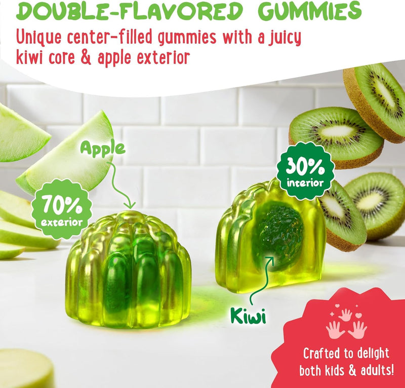 Magnesium Glycinate Gummies Supplement - Support for Sleep, Calm, Relax | Center-Filled, High Absorption for Kids, Teens & Adults with B6 & D3 - Gluten Free & Vegan Friendly 60 Count (Apple & Kiwi)