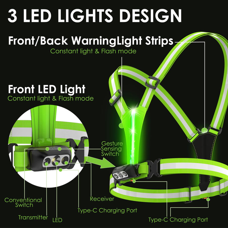 Reflective Running Vest,3 Lights High Visibility Reflective Running Gear,USB Rechargeable Light Up Vest for Walking Running Cycling,Adjustable fits Well for Men Women Kids - BeesActive Australia