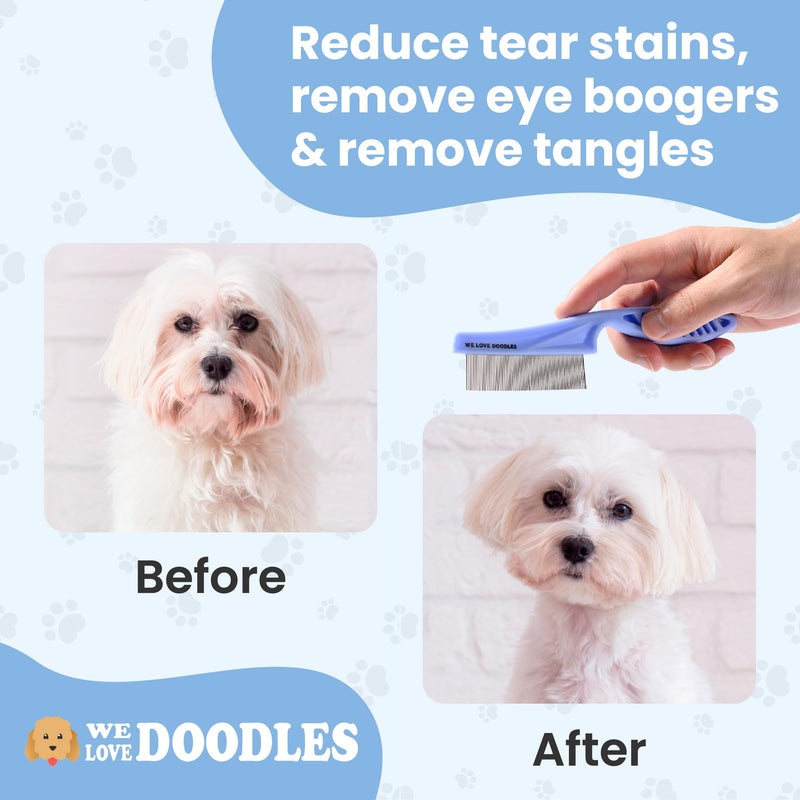 Dog Face Comb, Flea Comb for Dogs, Fine Tooth Tear Stain Remover, Removes Crust, Mucus, and Stains, Face Brush for Poodles & Other Breeds, Grooming Comb for Pets, Large + Small [We Love Doodles] - BeesActive Australia