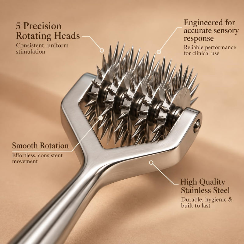 Wartenberg Pinwheel Stainless Steel Sensory Wheel, 5 Head Silver Pin Wheel | Neurological Diagnostic Tool for Nerve Sensitivity Testing, with Anti-Slip Handle (Silver, 5 Head)
