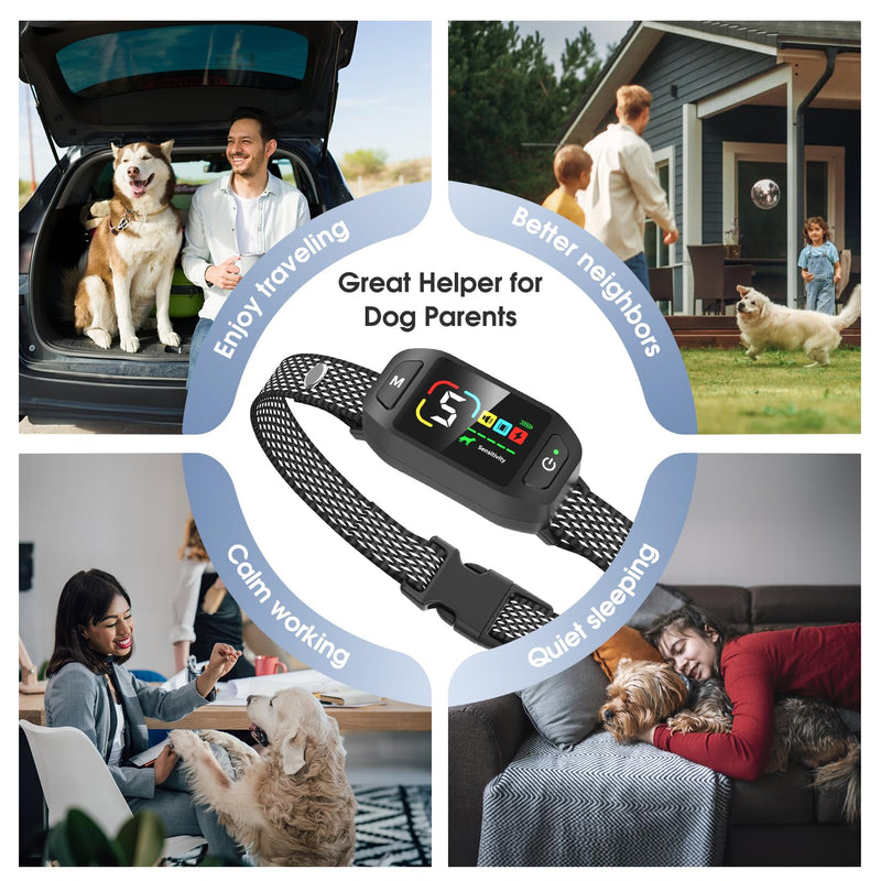 Bark Collar Rechargeable, Color LCD Screen Dog Bark Collar with 4 Modes and 5 Level Sensitivity, IP67 Waterproof Barking Collar for Large Medium Small Dogs, Solid Black - BeesActive Australia