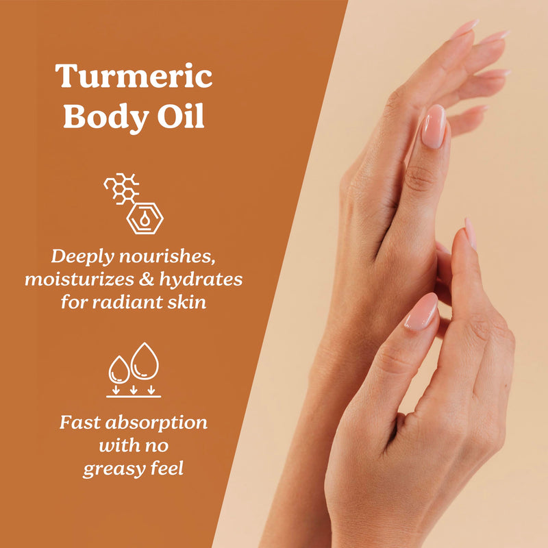 Life & Pursuits Turmeric Body Oil for Dry Skin 6.8 Fl Oz X 2 | Lightweight Daily Body Oil with Turmeric, Squalane & Vitamin E | Deeply Nourishes, Softens & Moisturizes | Fast-Absorbing Massage Oil 6.8 Fl Oz (Pack of 2)