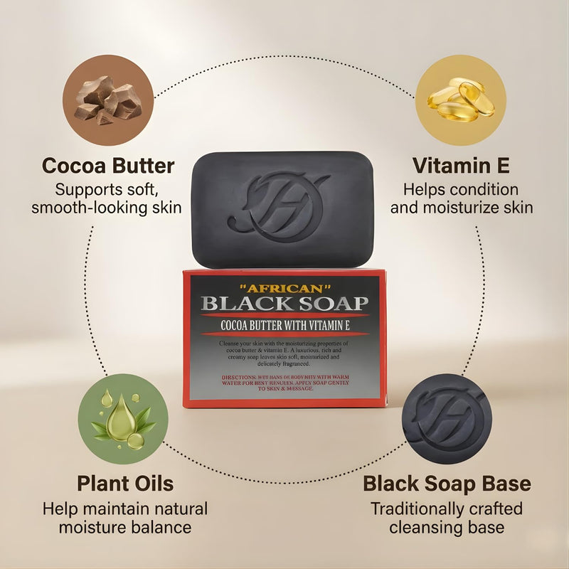 HERBOGANIC African Black with Cocoa Butter and Vitamin E Herbal Soap | Pack of 1 of 5oz soap Bar | Natural Soap Bar| Rejuvenating and Nourishing | Gentle for Men and Women African Black soap Cocoa butter Vitamin E