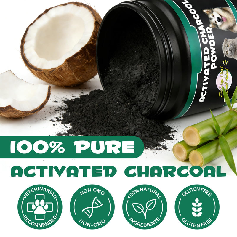 Pet Activated Charcoal Powder,Organic Natural Powdered Activated Charcoal Supplement for Dogs,Cats,Poultry and All Pets-Digestive Support,Bad Breath Relief & Gas Reduction,Intestinal Support | Non-GMO
