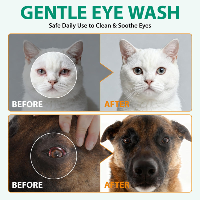 Dogs & Cats Eye Drops for Infection, 100ml Tear Stain Remover, Dog Eye Wash Clear Solution to Flush and Soothe Eye Irritations, Gentle Clear eye Mucus