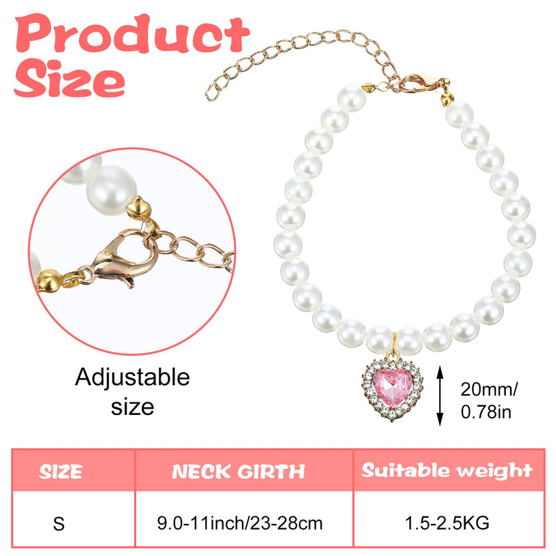 3 Pcs Pearl Cat Collar Adjustable Dog Pearl Necklace Collar Heart Rhinestones Pet Necklace for Pet Wedding Party Birthday Jewelry Accessories Make Your Cats and Dogs More Charming (White Pink Green) - BeesActive Australia