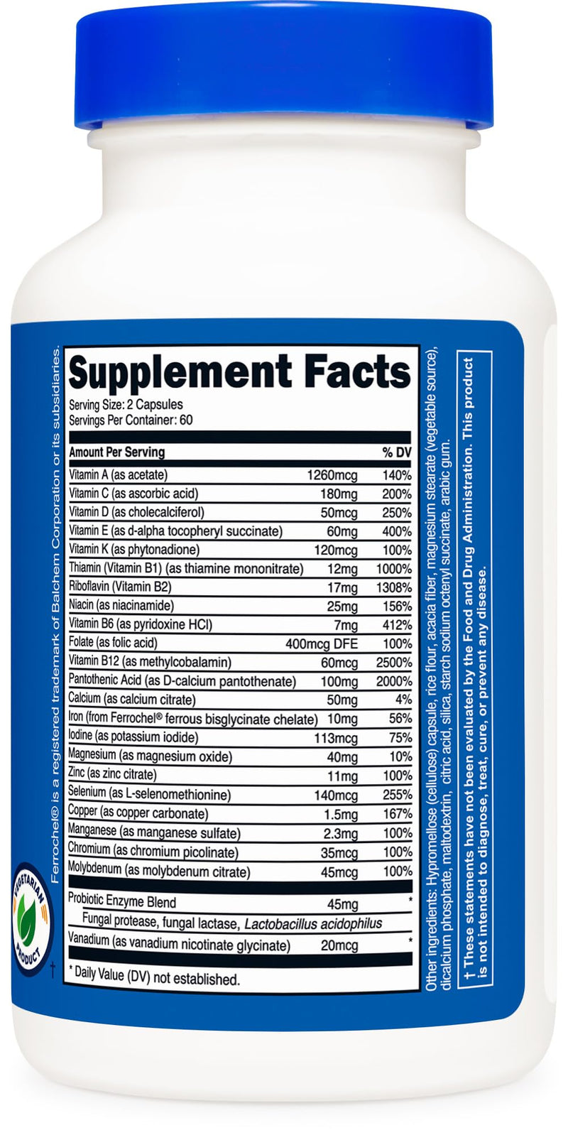 Nutricost Multivitamin with Probiotics 120 Vegetarian Capsules - Packed with Vitamins & Minerals (Pack of 2) 120 Count (Pack of 2)