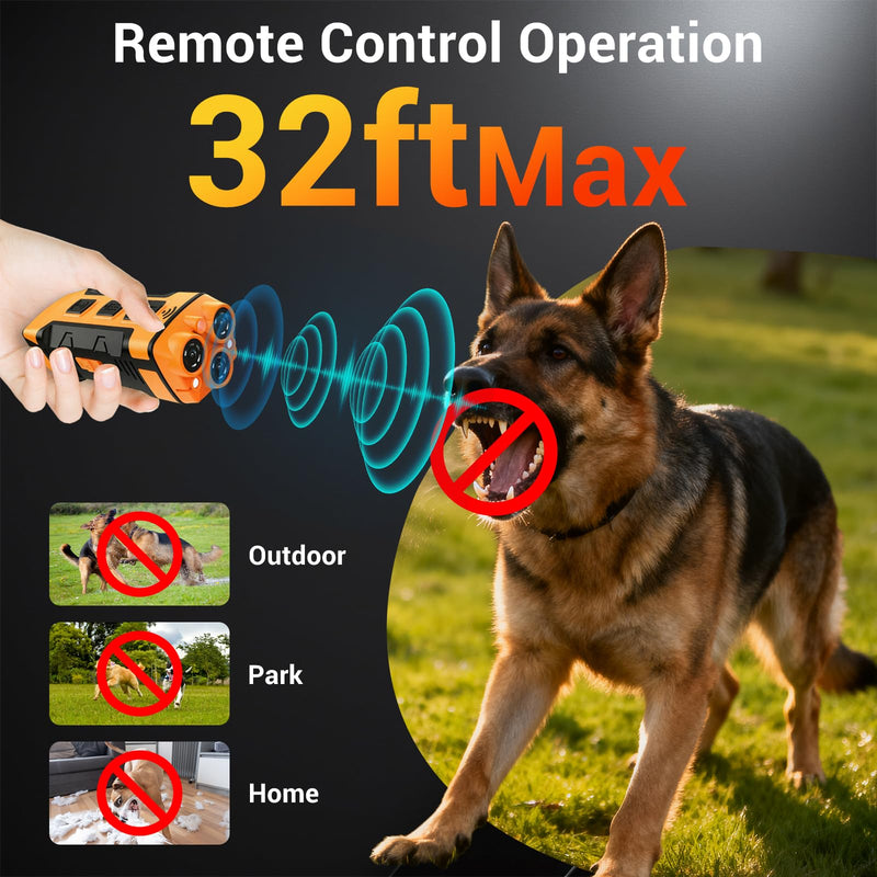 Dog Bark Deterrent Device, Upgrate Anti Barking Device for Dogs 32ft Max Range, 5 in 1 Ultrasonic Dog Bark Deterrent Stopper Repeller Silencer, Barks No More Dog Training Device for Indoor & Outdoor.