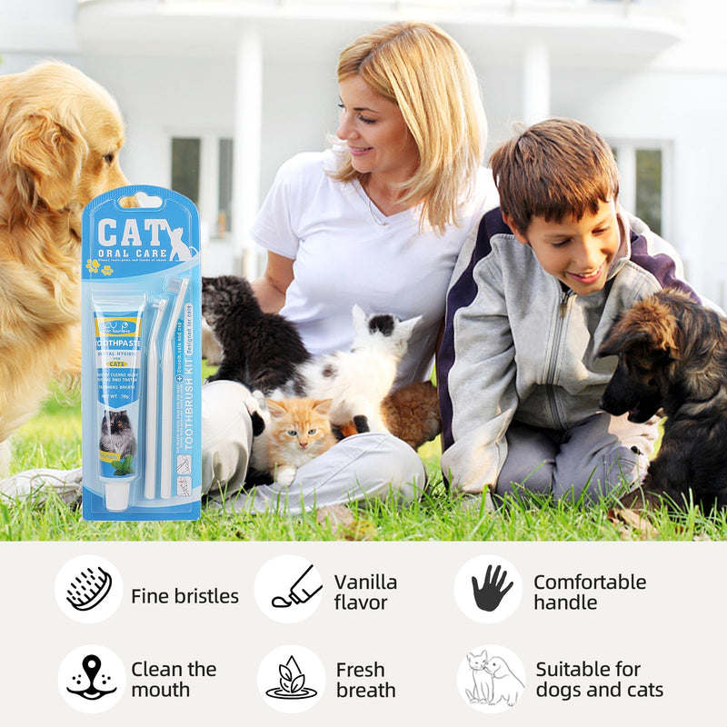 HOP Cat Toothbrush and Toothpaste Kit Vanilla Cat Toothpaste(70g) 2 Soft Nylon Bristles Micro-Head Cat Toothbrushes Kitten Tooth Brushing Kit Pet Dental Care Kit for Cats and Small Dogs Fresh Breath