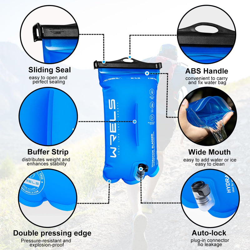 1L/1.5L/2L/3L BPA Free Hydration Bladder,Leakproof TPU Water Bladder for Hiking Backpack,Large Opening Water Reservoir Hydration Pack for Running Cycling Camping 1.5L