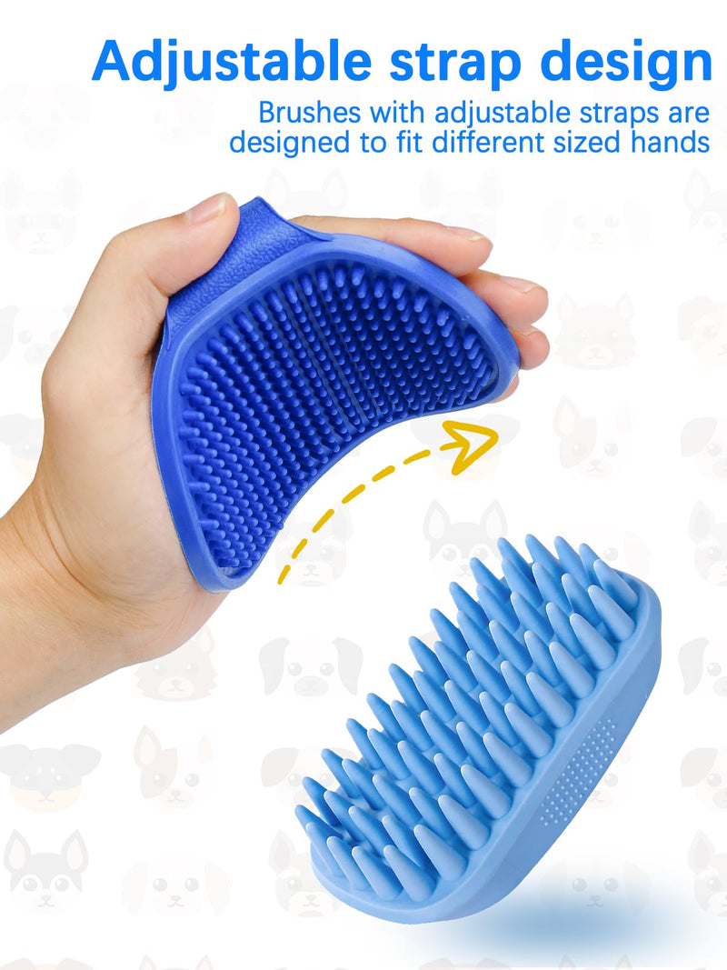 2PCS Dog Bath Brush, Dog Shampoo Brush, Silicone Curry Brush, Pet Scrubber for Short&Long Haired Dogs Cats Massage Comb, Soft Shedding Bathing Washing Brush, Essential Puppy Grooming Accessories Pack of 2 Blue+Blue - BeesActive Australia