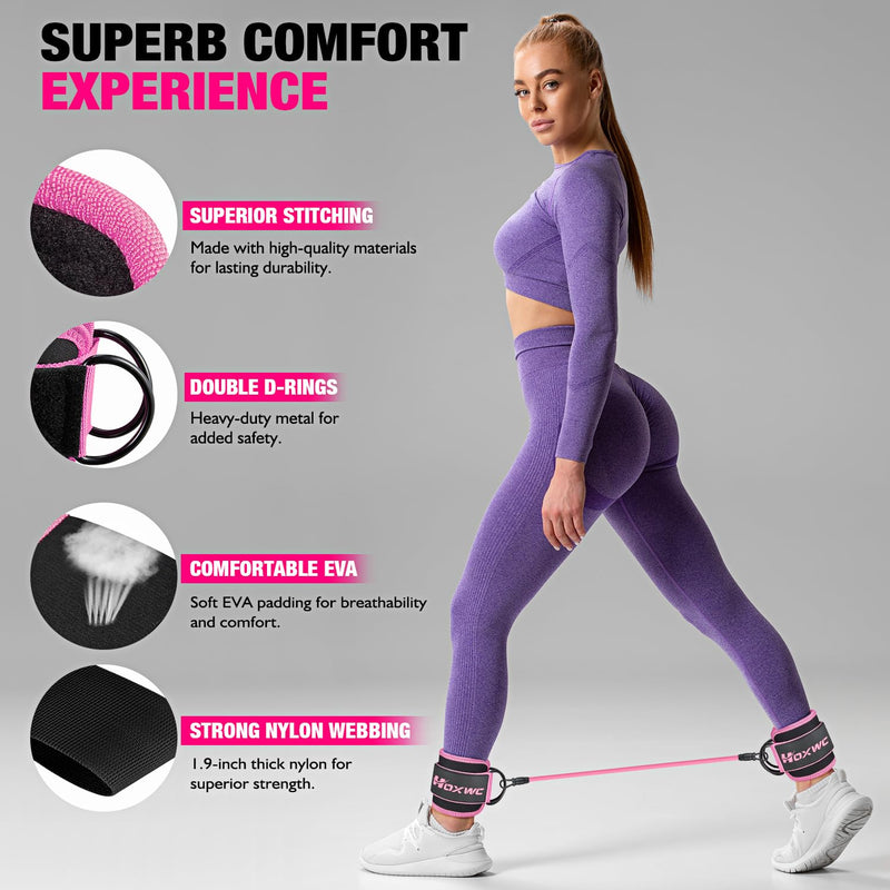Ankle Resistance Bands with Cuffs, Ankle Bands for Working Out, Ankle Resistance Band for Leg, Booty Workout Equipment for Kickbacks Hip Fitness Training, Exercise Bands for Butt Lift Women 1-pink - BeesActive Australia
