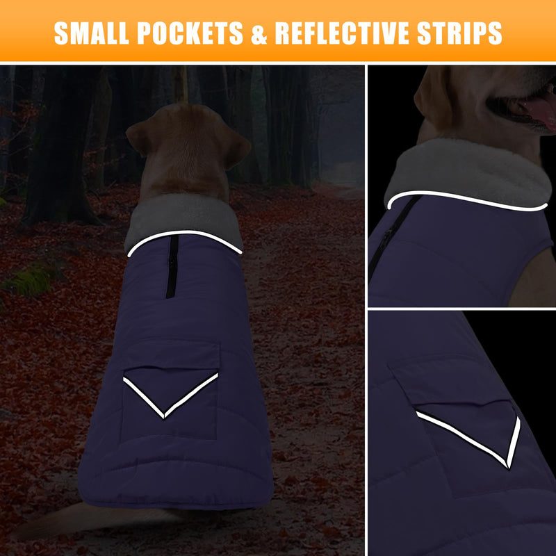 iBuddy Dog Winter Jackets with Fleece Vest,Waterproof Warm Dog Snow Jacket Windproof, Reflective Adjustable Pet Dogs Cold Winter Coat for Large Dogs Girl Boy Purple X-Large - BeesActive Australia