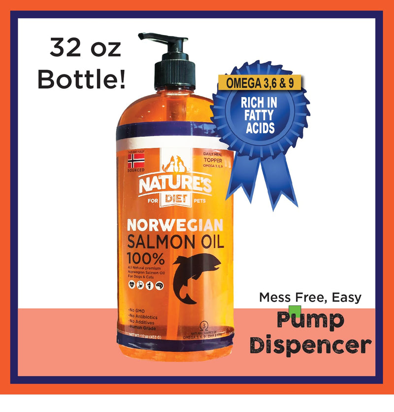 Nature's Diet Pet 32 oz Norwegian Salmon Oil Dogs & Cats - Natural Support for Joint Function Immune Heart Health Appetite Skin & Coat Omega 3 6 9 Liquid Food Topper EPA DHA Fatty Acids - PawsPlanet Australia