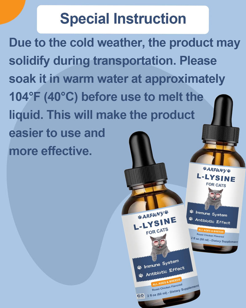 L-ysine Supplement for Cats - Immune Support - 60ML Lysine for Feline Respiratory, Sneezing, Runny Nose, Eye Function - Natural Cat Antibiotic Drops - Roast Chicken Flavor - PawsPlanet Australia