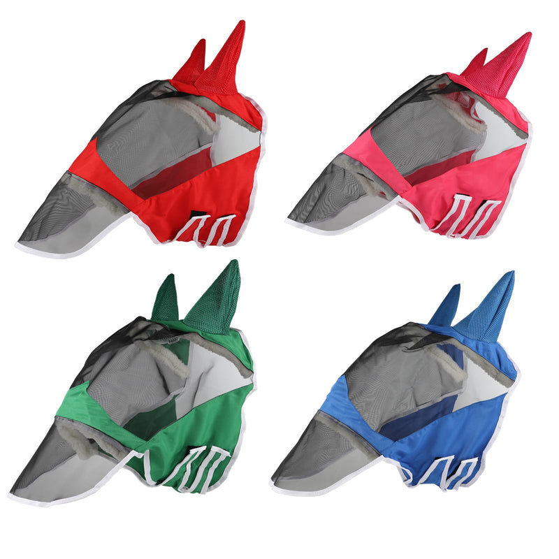 Horse Fly Mask Long Nose with Ear UV Protection Horse Summer | Full Size (Red, (Full) Large) (Full )Large Red - BeesActive Australia